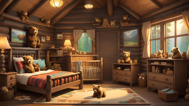 cozy bear - themed cabin bedroom decor for a rustic retreat