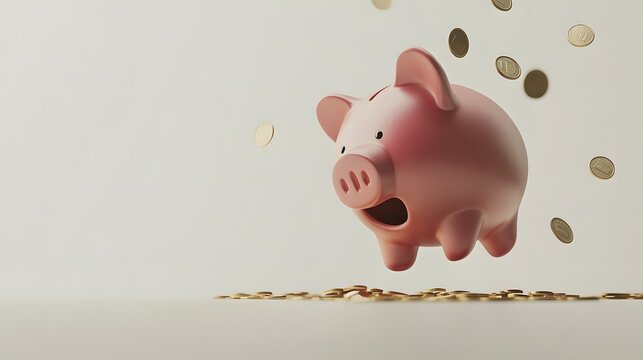 Broken piggy bank with coins scattered around, symbolizing financial struggle and the need for careful budgeting and saving.