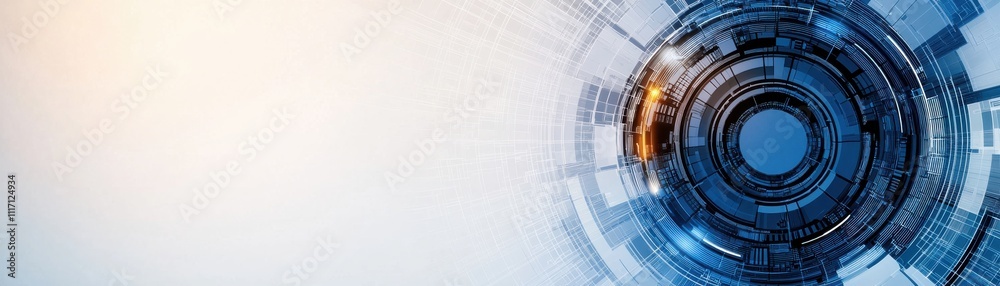 Fototapete A futuristic, abstract design featuring circular patterns and a gradient background, evoking technology and innovation.