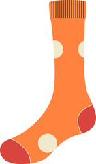Bright and Cheerful Orange Sock with Red Accents and Cream Polka Dots in Flat Vector Style