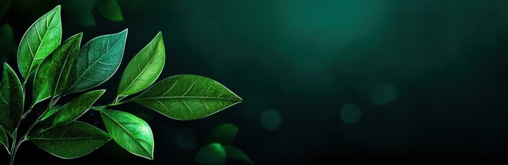 A vibrant arrangement of lush green leaves against a dark background, evoking a sense of nature and tranquility.