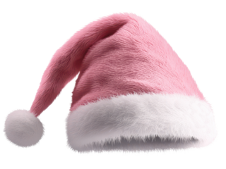 Soft pink Santa hat with fluffy white trim clipart on transparent background for feminine festive themes