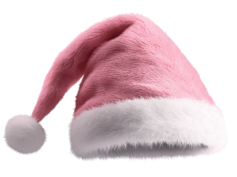 Soft pink Santa hat with fluffy white trim clipart on transparent background for feminine festive themes - Powered by Adobe