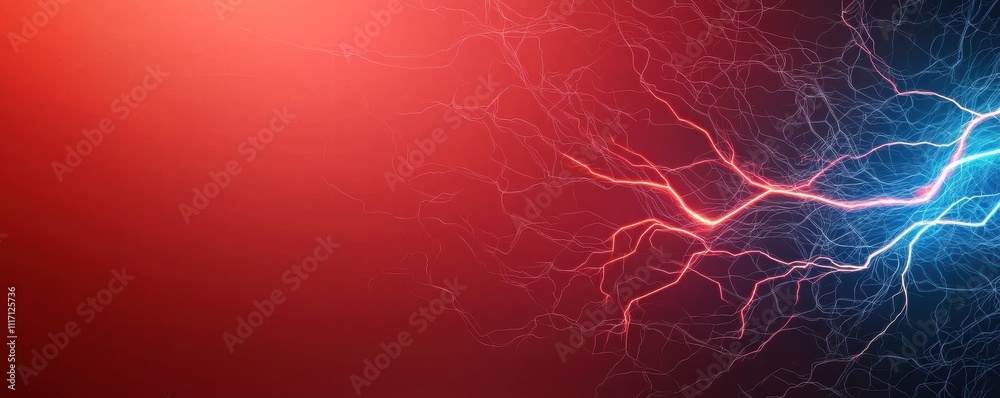 Aufkleber a vibrant abstract design featuring electric blue and red lightning-like patterns against a dark bac