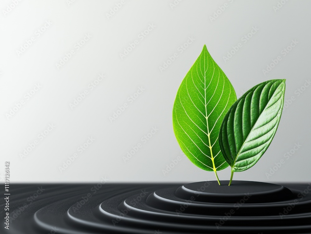 Aufkleber a serene design featuring two green leaves emerging from circular ripples, symbolizing growth and na
