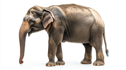 Obraz premium elephant standing isolated on white background, showcasing its majestic form and features