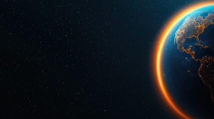 Fototapeta premium A stunning view of Earth from space, showcasing its illuminated continents against a dark, starry backdrop.