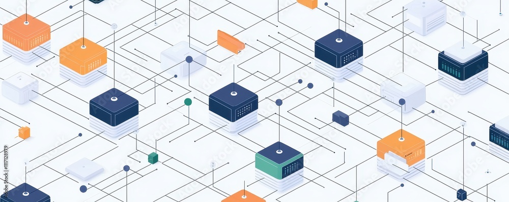 Poster abstract geometric pattern featuring interconnected shapes in various colors, illustrating concepts 