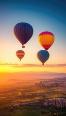 Fototapeta premium Spectacular Morning in Cappadocia with Floating Balloons and Deep Valleys