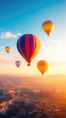 Fototapeta premium Vibrant Balloons Over Cappadocia at Sunrise: A Scenic Marvel
