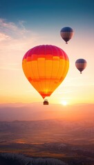 Fototapeta premium Colorful Hot Air Balloons Soaring Over Cappadocia's Canyons at Dawn