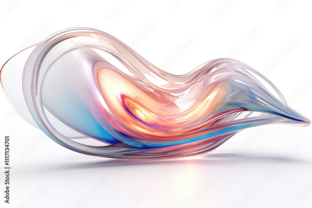 Fototapete a retrofuturistic abstract shape composed of flowing, amorphous contours with iridescent highlights,