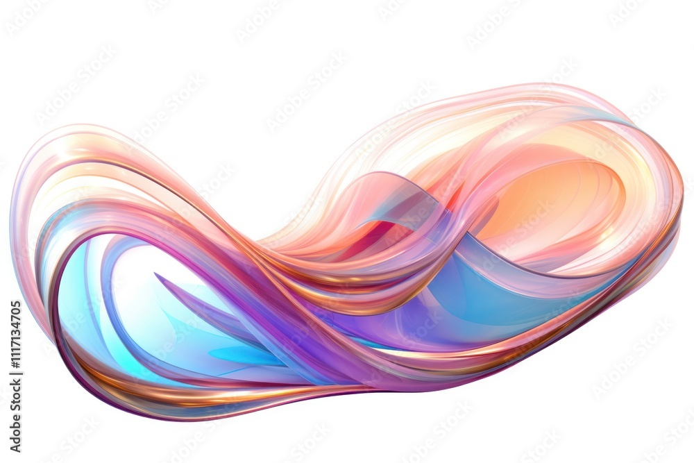 Poster a retrofuturistic abstract shape composed of flowing, amorphous contours with iridescent highlights,