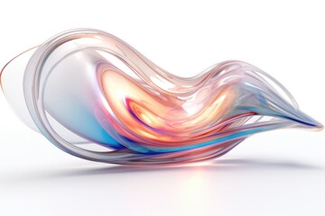 A retrofuturistic abstract shape composed of flowing, amorphous contours with iridescent highlights, integrated with swirling wire-like elements that create a dynamic visual effect.