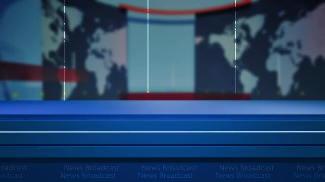 News studio background world map with anchor table 