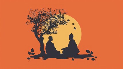 Two Silhouettes Under a Sunset Tree