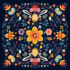 square mandala with colorful floral patterns
