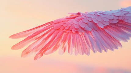 Obraz premium A beautifully detailed pink feathered wing against a soft pastel background.