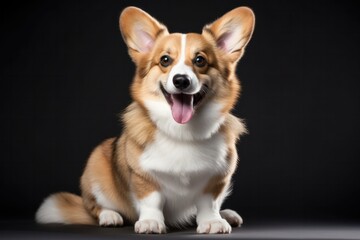 An alert Welsh Corgi breed dog with a thick, fluffy tail, sitting attentively and looking directly at the camera, highlighting its expressive eyes and distinctive features.