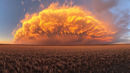 Fototapeta premium Dramatic sunset cloud formation over open prairie landscape