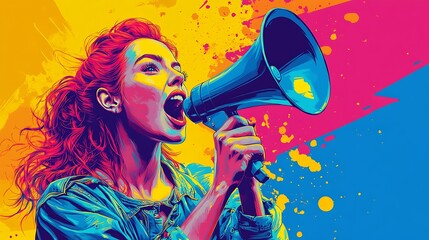 Activism in action young woman with megaphone urban environment