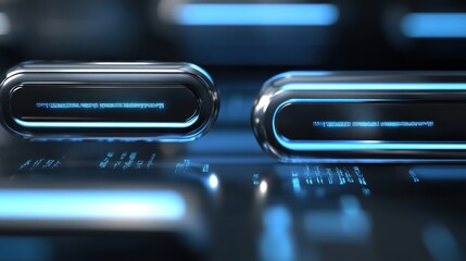 Futuristic digital interface with glowing elements and data patterns.