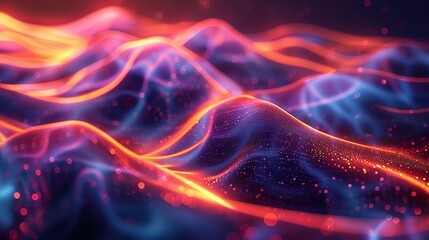 Vivid dynamic shimmering metallic wave on abstract gradient background.