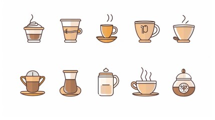 Collection of Coffee and Tea Icons in Flat Style