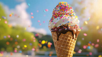 Delicious Ice Cream Cone with Sprinkles in Summer