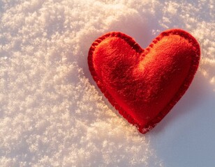 Fototapeta premium Heart in snow background, golden hour winter Valentine holiday design with space for copy
