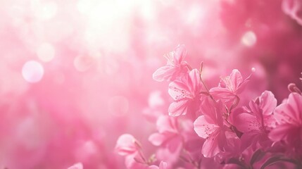 Obraz premium A soft-focus image of pink blossoms, creating a dreamy, tranquil atmosphere.