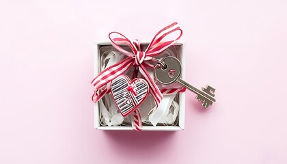 a small gift box with a heart keychain