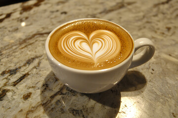 Latte Art Heart in Coffee Cup