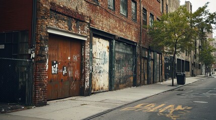 Fototapeta premium Weathered Urban Warehouse in Grunge Style on Empty City Street