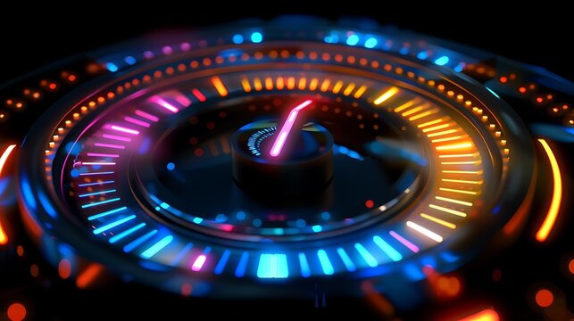 Digital speedometer display lit up in vibrant colors