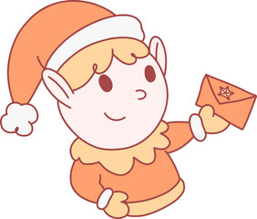 illustration of Christmas elf with invitation letter Hand drawn