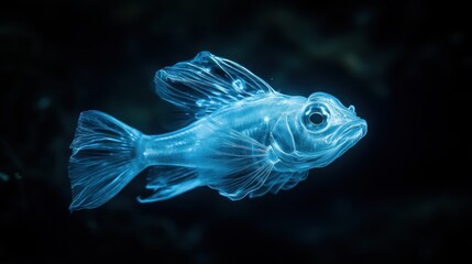 Fototapeta premium A translucent fish swimming in dark waters, showcasing its delicate features.