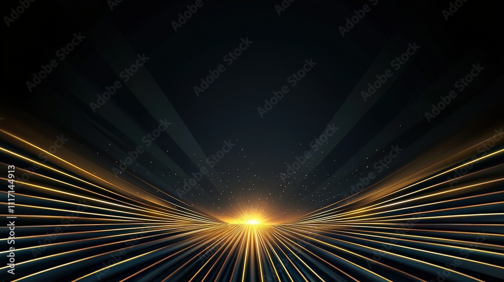Poster an elegant array of thin, hand-drawn rays in gold on a dark background, creating a luxurious and tim