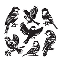 Set of bird silhouette vector. Flat vector icons of bird silhouettes. Birds flying.