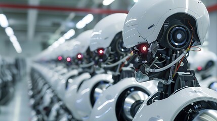 Obraz premium electronic robots close up shallow focus working in robotics laboratory