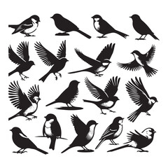 Set of bird silhouette vector. Flat vector icons of bird silhouettes. Birds flying.