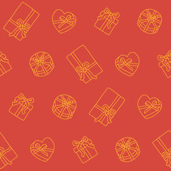Outline Collection of Gift Box Vector Seamless Pattern illustration for Print, Wallpaper, Decoration.