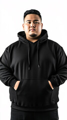 Obraz premium Black hoodie template. Hoodie sweatshirt long sleeve with clipping path, hoody for design mockup for print, on background. 