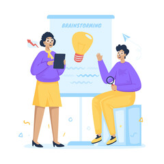 Brainstorming or solution ideas in management meetings vector illustration