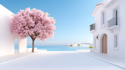 Snowy Greek island landscape with traditional whitewashed houses and churches, perfect for winter travel