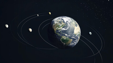 Obraz premium Earth axis diagram illustration showing the tilt of the Earth's rotational axis relative to its orbital plane, explaining the cause of seasonal changes and the distribution of sunlight.