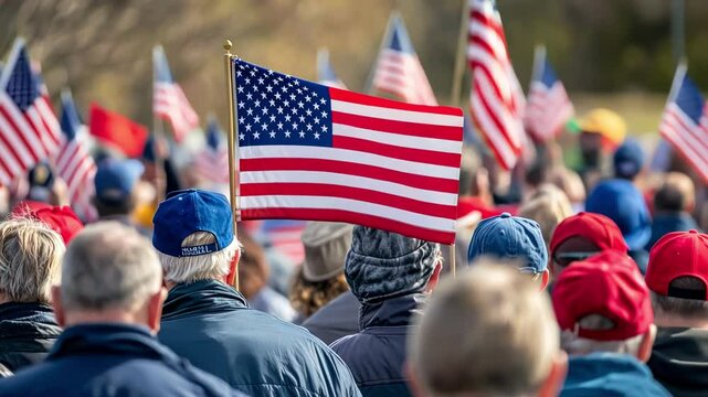 Patriotic Gathering with American Flags