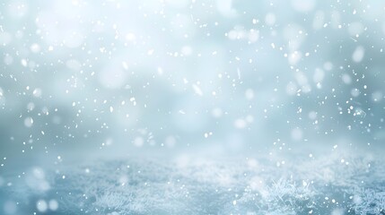 Fototapeta premium A serene winter scene with falling snowflakes and a frosty ground, evoking a tranquil atmosphere.