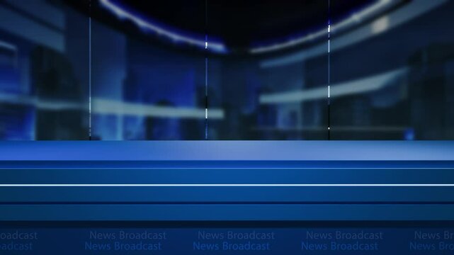 News studio background world map with anchor table 