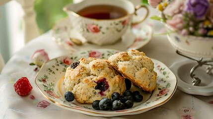 Fruit studded scones with a cup of Earl Grey tea